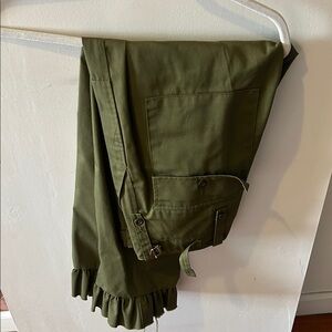 Olive Green Ruffle Hem Pants